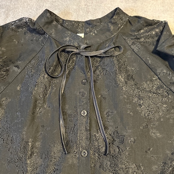 Black Floral Lace Blouse Women's Large Whimsigoth Fairy Goth Romantic Grunge - Picture 6 of 9